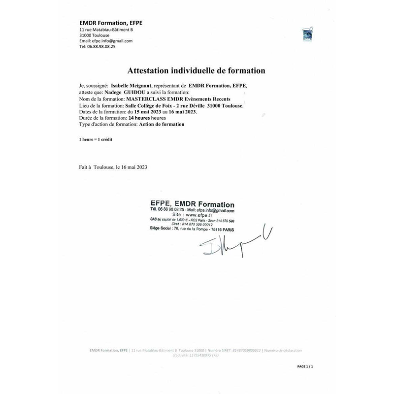Master Class EMDR Evènements récents
